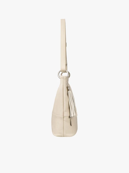 Cremefarbene Shopper-Tasche mit Haken- und Ösenverschluss