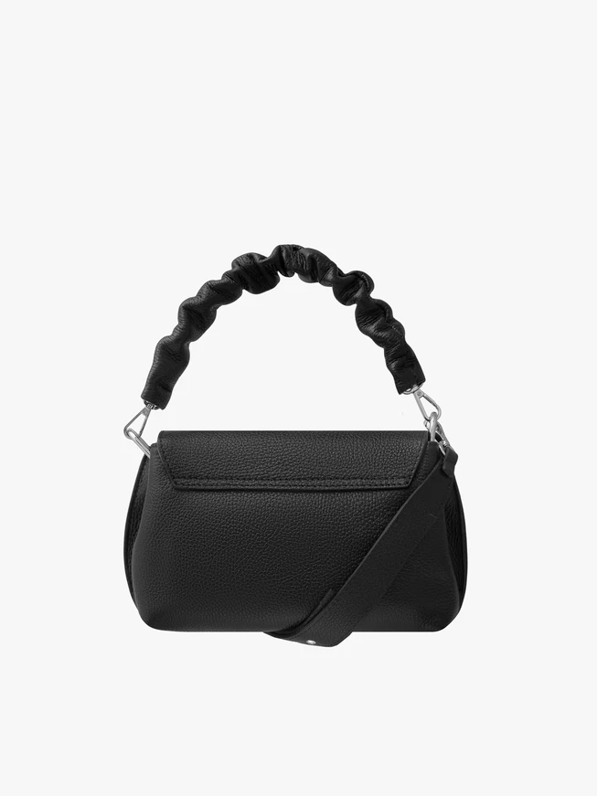 Kleine schwarze Handtasche mit dekorativem Henkel