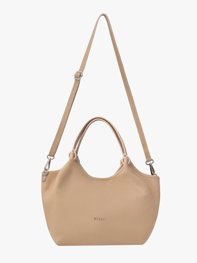 Beige shopper bag with handle and strap