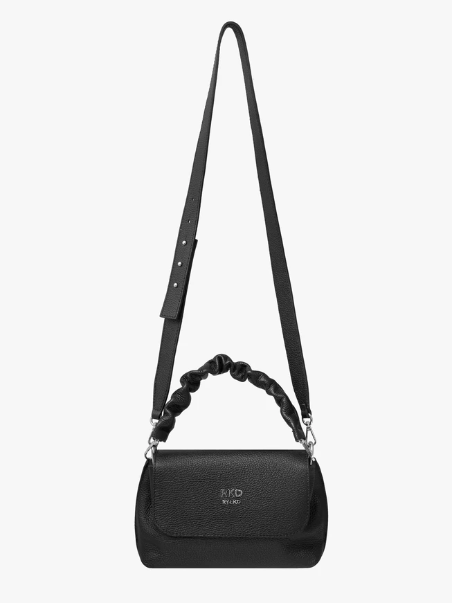 Kleine schwarze Handtasche mit dekorativem Henkel