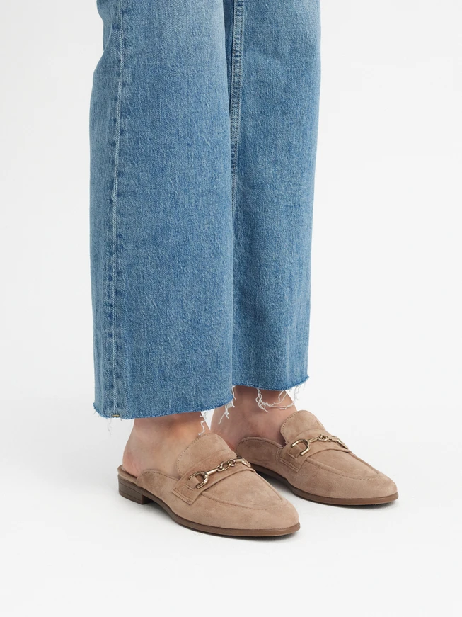 Suede mule slides with ornament