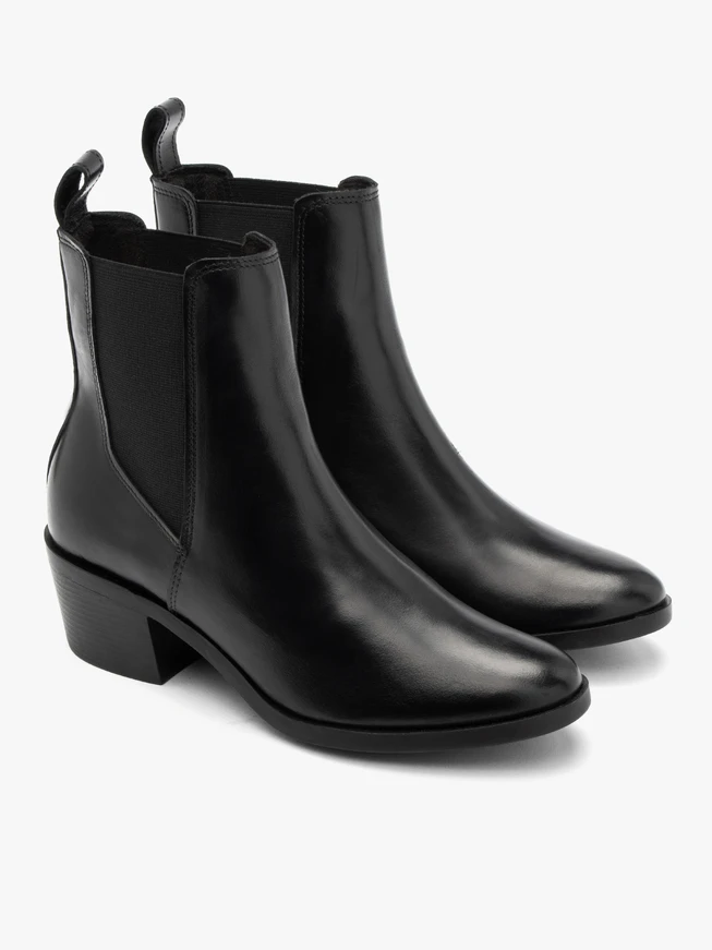 Schwarze Leder Damen Slingbacks mit niedrigem Absatz