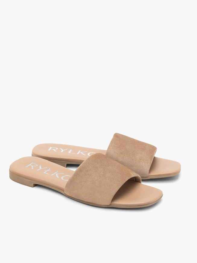 Dunkelbeige flache Flip-Flops