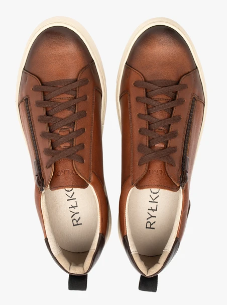 Brown suede men’s sneakers with decorative zipper