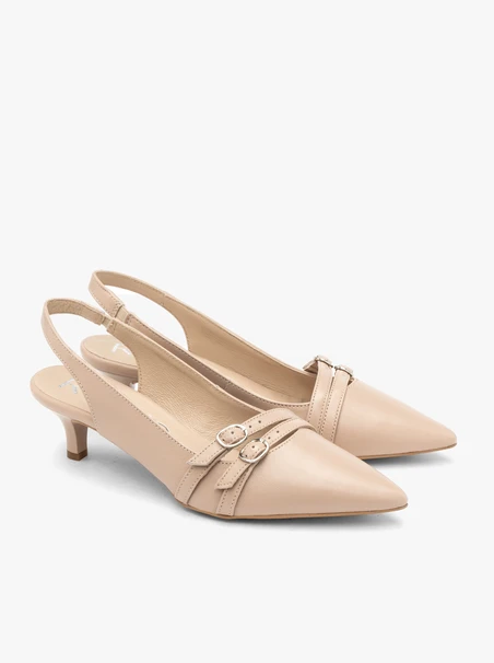 Beige slingback pumps with decorative straps