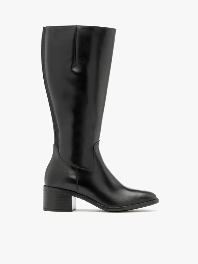 Classic black knee boots with wide shaft