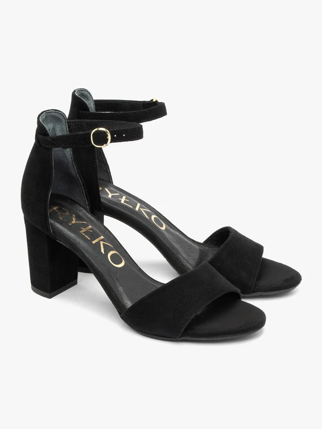 Schwarze Velours-Sandalen mit Blockabsatz