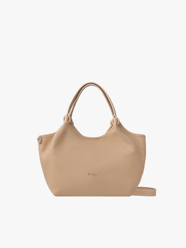 Beige shopper bag with handle and strap