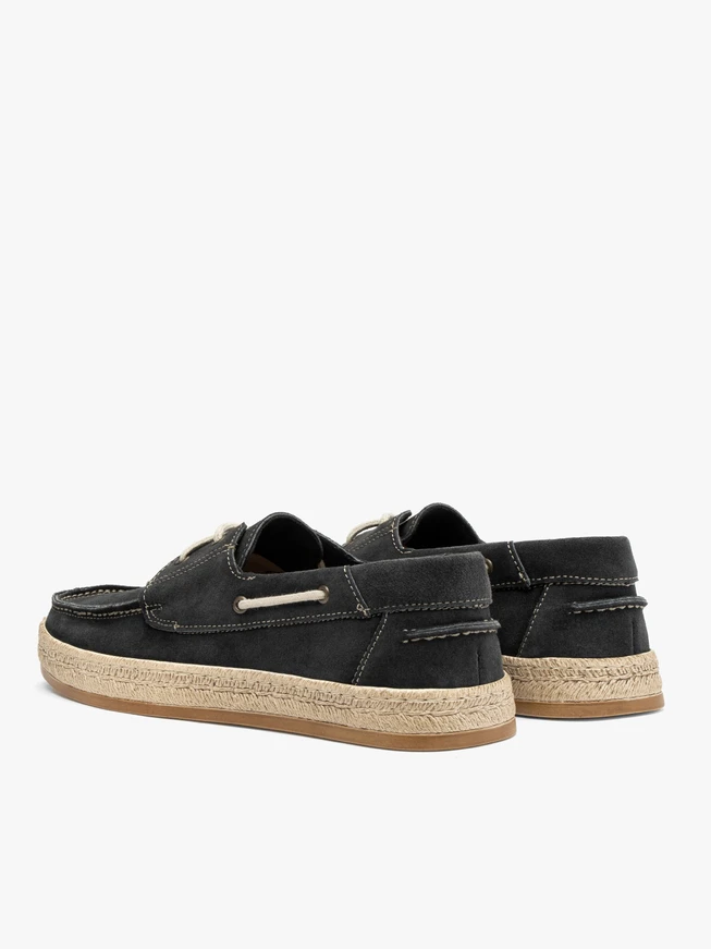 Dunkelgraue Velours-Herrenhalbschuhe mit Zierschnürung