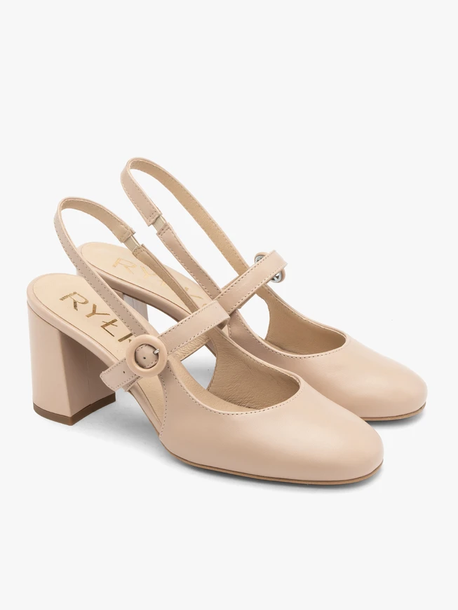 Beigefarbene Slingback-Pumps
