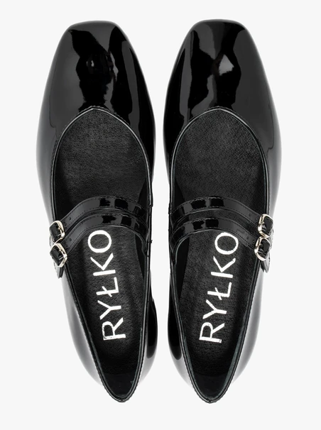 Black patent ballerinas with double straps