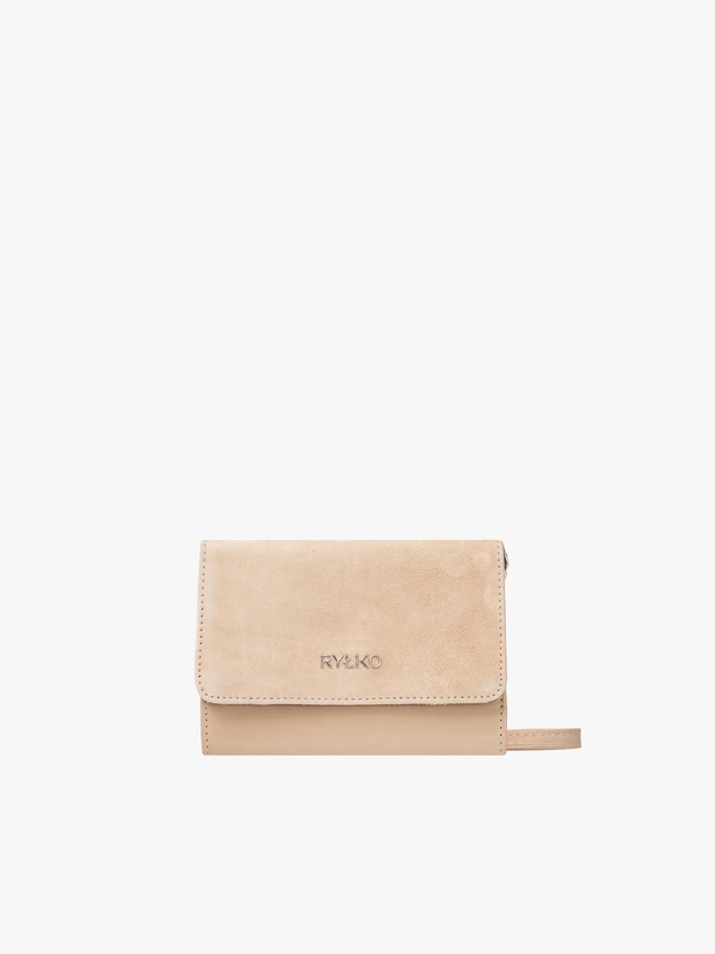 Kleine beigefarbene Clutch-Tasche