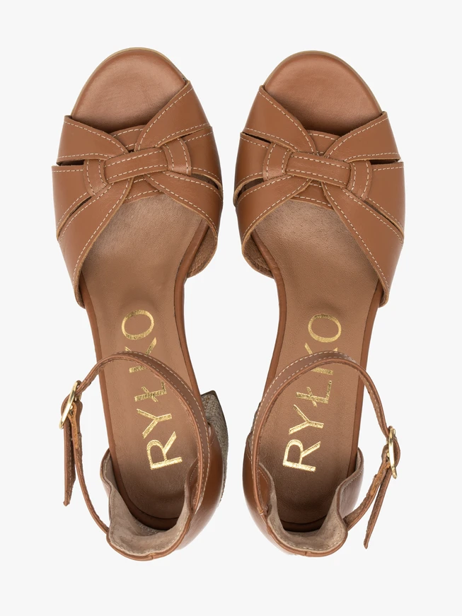 Hellbraune Damen-Sandalen mit dekorativem Absatz