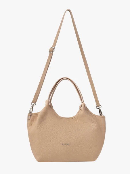 Beigefarbene Shopper-Tasche mit Henkel und Riemen