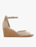 Beigefarbene Veloursledersandalen mit Plateauabsatz