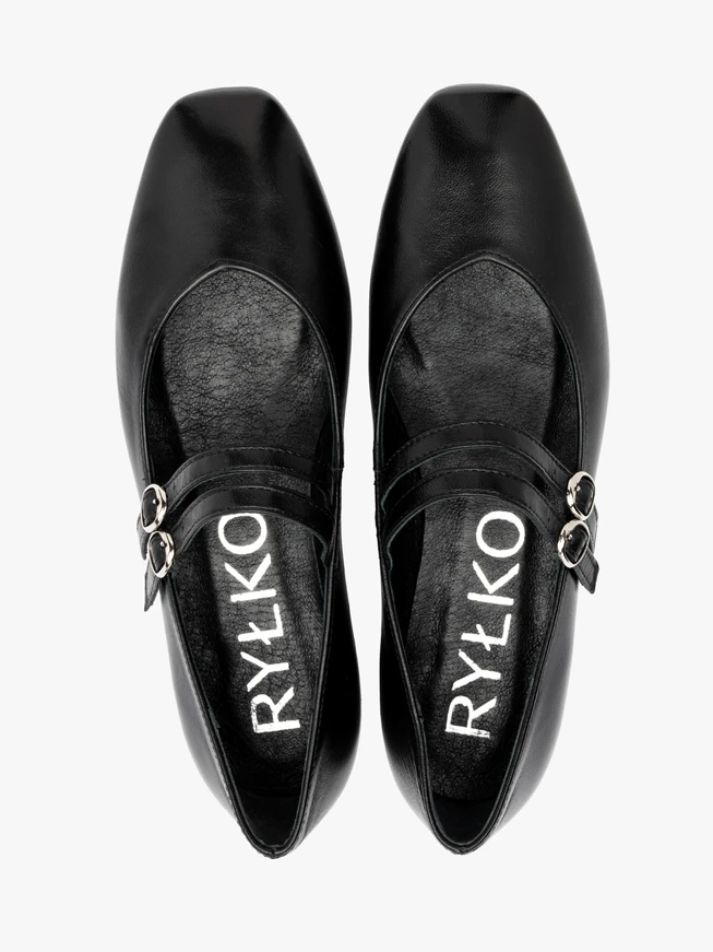 Schwarze Damenballerinas mit zwei Riemen