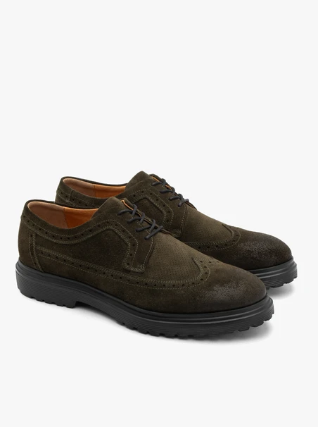 Halbschuhe aus olivfarbenem Veloursleder