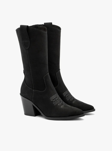 Black mid-calf cowboy boots