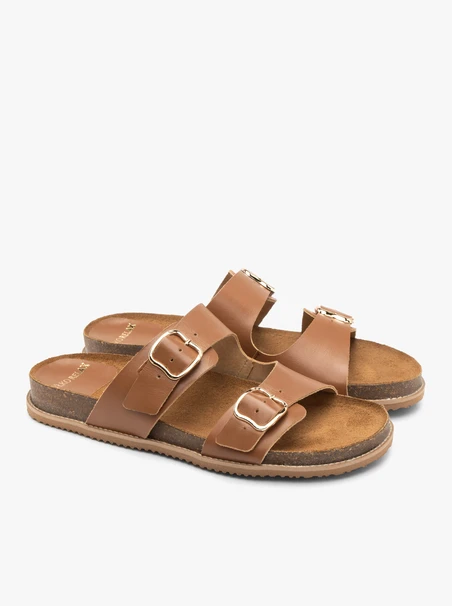 Hellbraune flache Damen-Flip-Flops