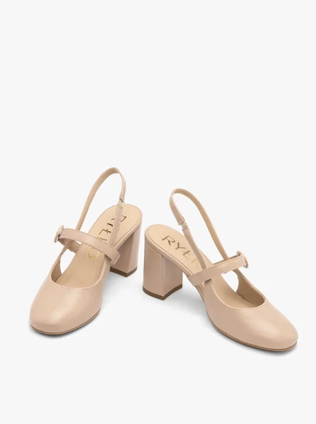 Beigefarbene Slingback-Pumps