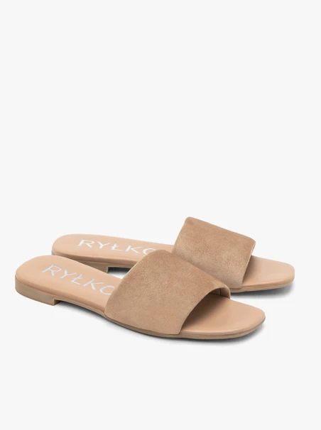 Dunkelbeige flache Flip-Flops