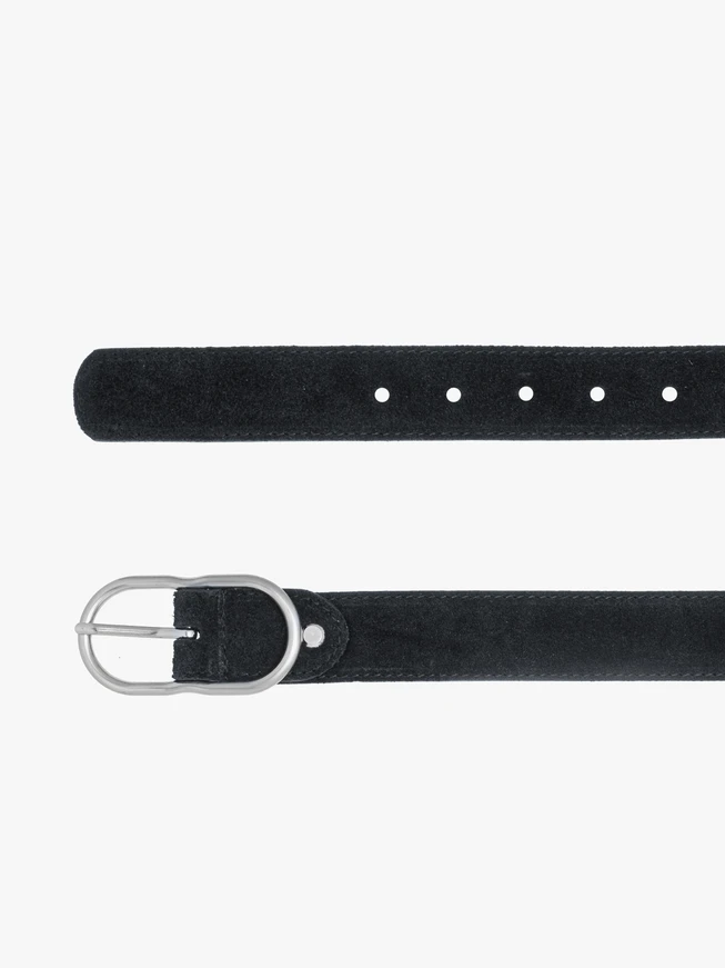 Black suede women’s belt with silver buckle