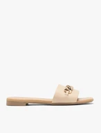 Beigefarbene Leder-Flip-Flops mit Kette