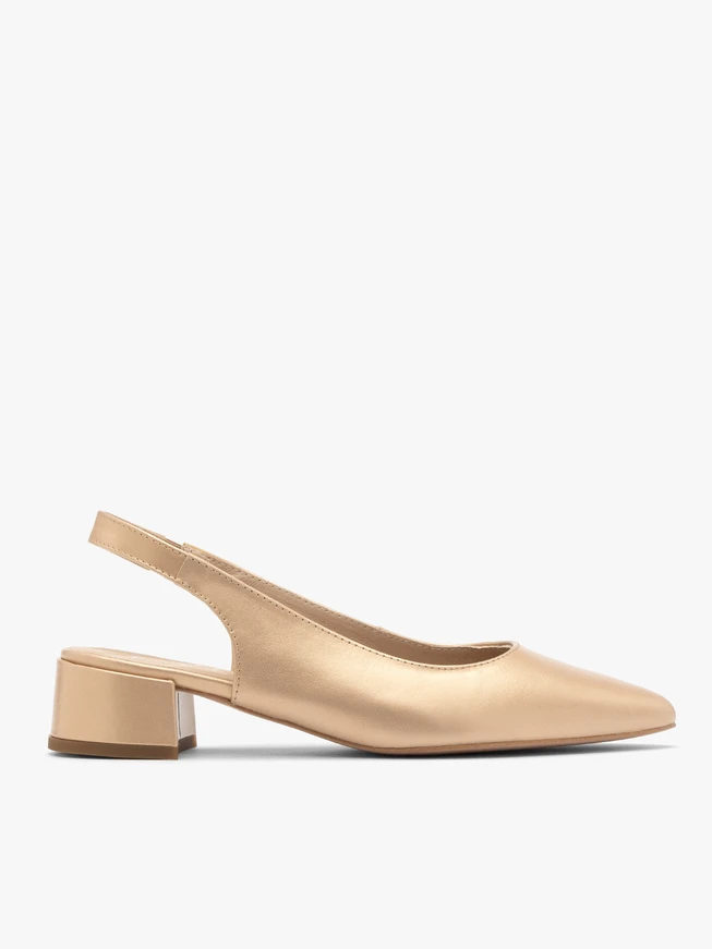 Goldfarbene Damenpumps mit offenem Slingback-Absatz
