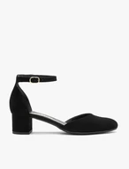 Damen-Pumps aus Veloursleder mit Riemen um den Knöchel