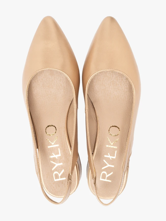 Goldfarbene Damenpumps mit offenem Slingback-Absatz