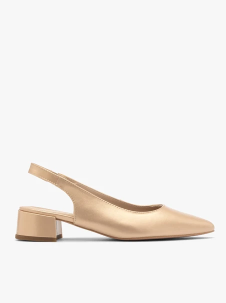Goldfarbene Damenpumps mit offenem Slingback-Absatz