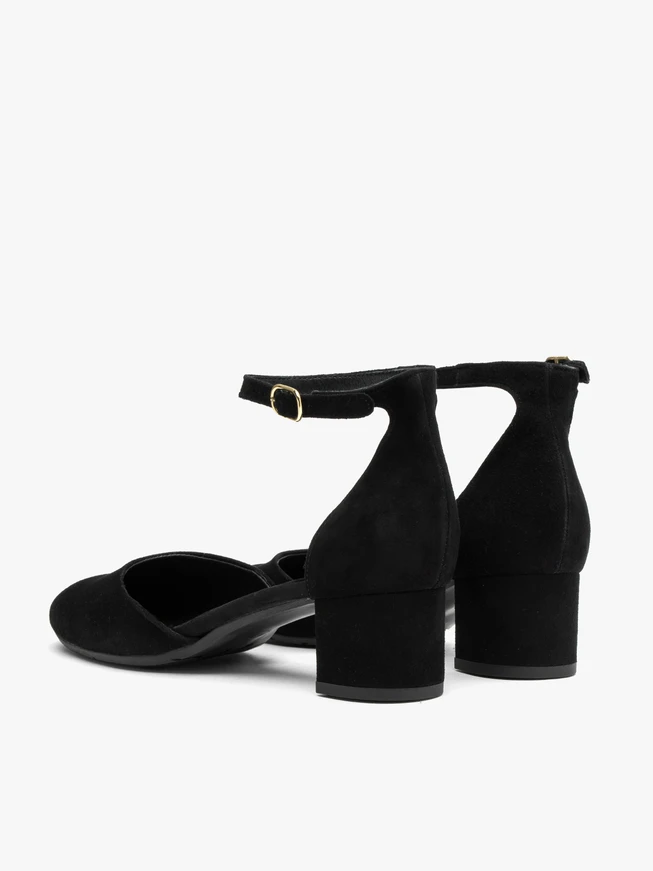 Damen-Pumps aus Veloursleder mit Riemen um den Knöchel
