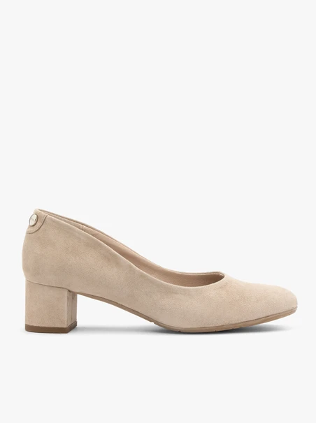 Beige low block-heel pumps