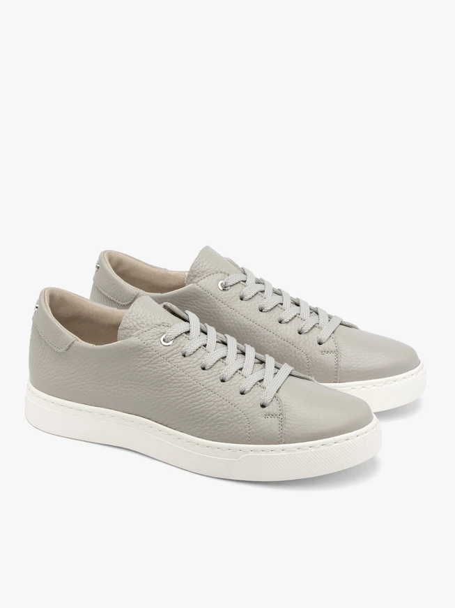 Gray sporty shoes with lightweight white sole