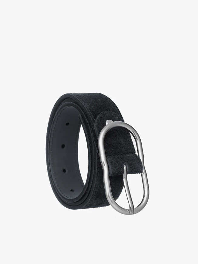 Black suede women’s belt with silver buckle