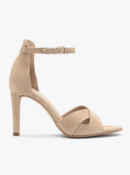Beigefarbene hohe Stiletto-Sandalen