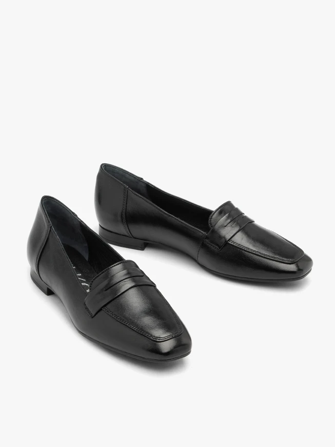 Schwarze Damenmokassins mit flacher Sohle