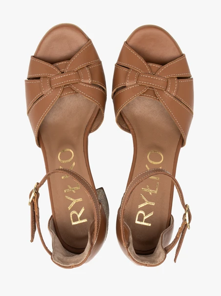 Hellbraune Damen-Sandalen mit dekorativem Absatz