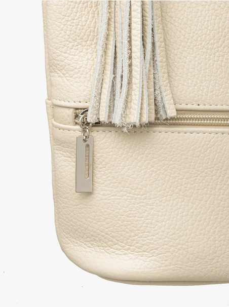 Cremefarbene Shopper-Tasche mit Haken- und Ösenverschluss
