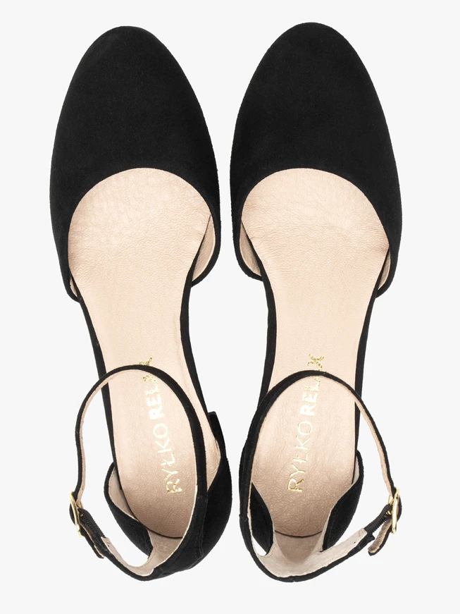 Damen-Pumps aus Veloursleder mit Riemen um den Knöchel