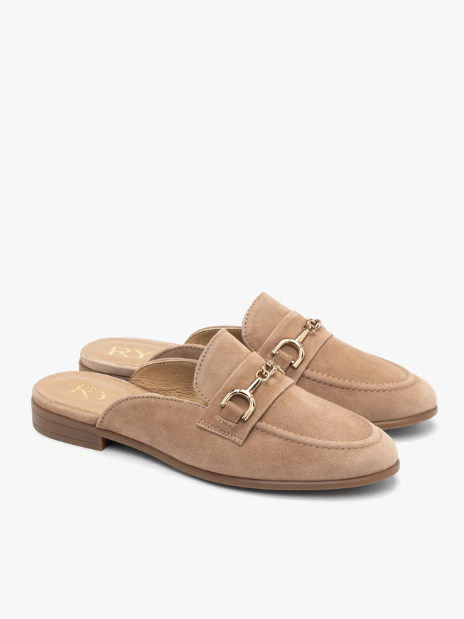 Suede mule slides with ornament