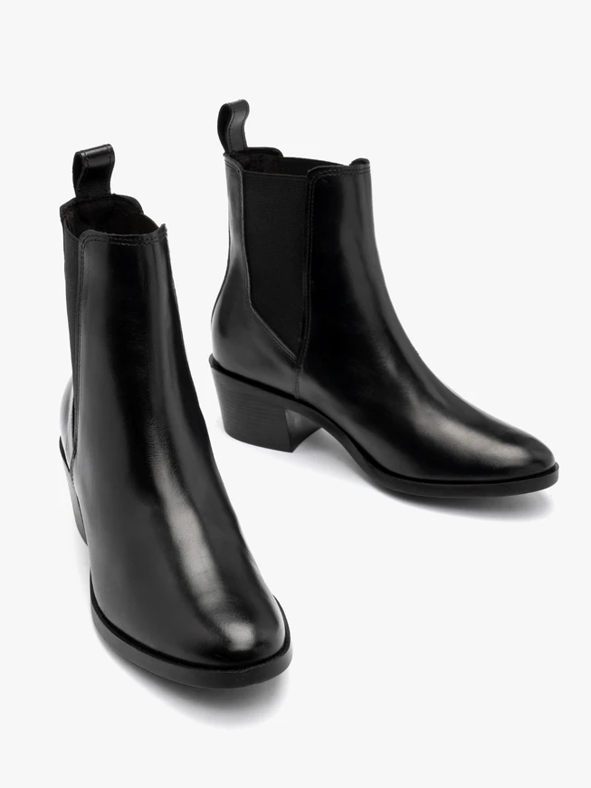Schwarze Leder Damen Slingbacks mit niedrigem Absatz