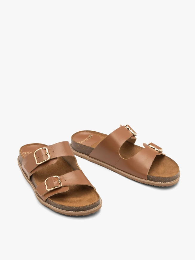 Hellbraune flache Damen-Flip-Flops