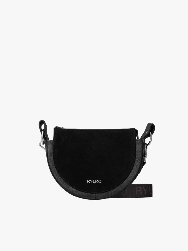 Schwarze Handtasche mit breitem Gurtband