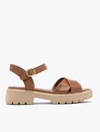 Hellbraune Damen Plateausandalen