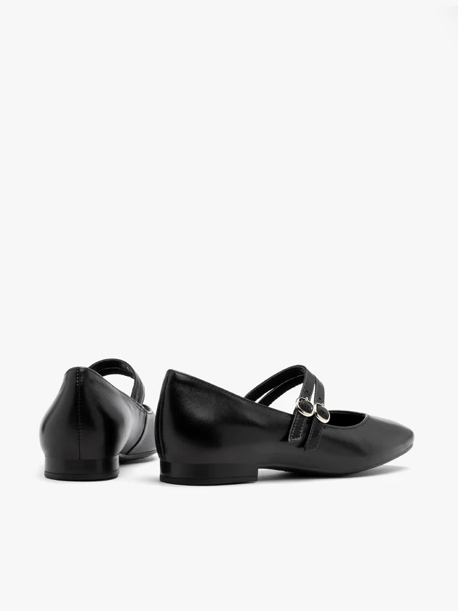Schwarze Damenballerinas mit zwei Riemen