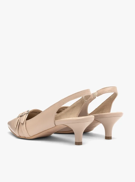 Beige slingback pumps with decorative straps