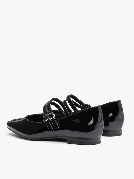 Black patent ballerinas with double straps