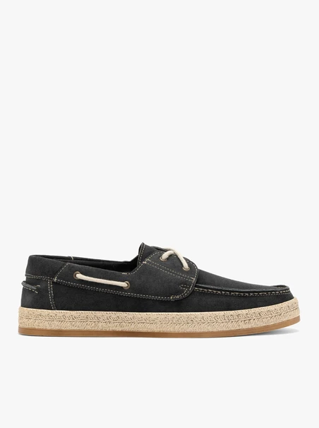 Dunkelgraue Velours-Herrenhalbschuhe mit Zierschnürung