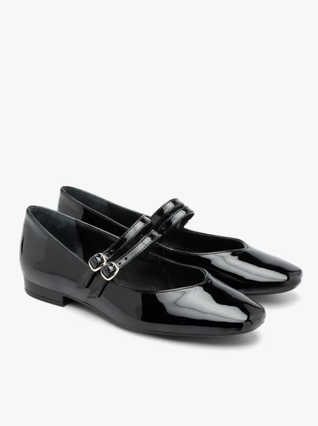 Black patent ballerinas with double straps